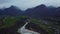 Aerial view of amazing Soca river in Julian Alps. Slovenia, Soca Valley, Bovec district