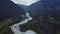 Aerial view of amazing Soca river in Julian Alps. Slovenia, Soca Valley, Bovec district