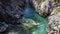 Aerial view of amazing Soca river in Julian Alps. Slovenia, Soca Valley, Kobarid