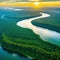 Aerial view of the Amazonas jungle landscape with river