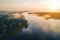 aerial view of the amazonas with misty morning light, sunrise or sunset