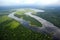 aerial view of the amazonas, with picturesque rivers and waterfalls
