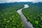 aerial view of the amazonas river, with lush green foliage in the background