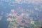 Aerial view of american countryside, farmland from the plane with green agriculture fields