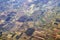 Aerial view of american countryside, farmland from the plane with green agriculture fields