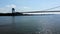 Aerial view of American flag with George Washington Bridge.