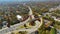Aerial view of american freeway intersection in fall season in Asheville, North Carolina with fast moving cars and
