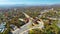 Aerial view of american freeway intersection in fall season in Asheville, North Carolina with fast moving cars and
