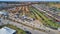 Aerial View of an Amish Mud Sale with Lots of Buggies and Farm Equipment