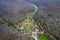 Aerial view of an ancient abbey in France, Abbaye de Fontenay Fontenay Abbey