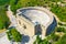 Aerial view of the ancient Aspendos amphitheater near Side town