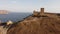 Aerial view of ancient Genoese fortress in Sudak, Crimea.