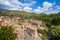 Aerial view of the ancient italian village. Subiaco is a town and comune in the Metropolitan City of Rome, in Lazio, central Italy