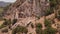 Aerial view of ancient lycian tombs carved into the rock for the nobility, Turkey