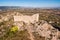 Aerial view of ancient ruins of Poza de la Sal castle in Burgos, Castile and Leon, Spain.