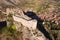 Aerial view of ancient ruins of Poza de la Sal castle in Burgos, Castile and Leon, Spain.