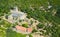 Aerial view of ancient Serrabone Priory in summer, France