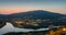 Aerial view of the ancient small town Mtskheta near the river at night