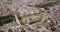 Aerial view of ancient Templar castle in small Spanish city of Ponferrada on background of modern cityscape