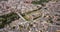 Aerial view of ancient Templar castle in small Spanish city of Ponferrada on background of modern cityscape