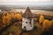 aerial view of ancient windmill in picturesque countryside