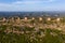 Aerial view The ancient windmills, Portugal. This is typical windmills, located in the on the hills in Portugal. Circular tower mi