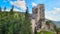 Aerial view of Andraz Castle, Italian Dolomite Mountains