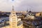 Aerial view of the Annunciation Cathedral and the tower of the Southern Railway building in city Voronezh