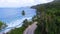 Aerial view of Anse Takamaka Bay And The Road 1, Mahe Island, Seychelles