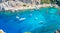 Aerial view of Anthony Quinn bay with boats Rhodes, Greece