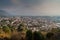 Aerial view of Antigua, Guatemala. Volcano Agua in the backgroun