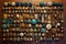 aerial view of antique door knobs arranged on a table