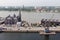 Aerial view of Antwerp port area with river Schelde in harborAntwerp, Belgium