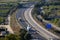 Aerial view of the AP7 motorway near Denia with cars and trucks.