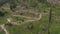 Aerial view of archaeological site of ancient Delphi, site of temple of Apollo and the Oracle, Greece