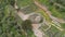 Aerial view of archaeological site of ancient Delphi, site of temple of Apollo and the Oracle, Greece