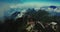 Aerial view architecture of the temple and pagoda on the top of the Fansipan mountain with a beautiful natural scenic of Sapa, Lao