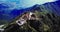 Aerial view architecture of the temple and pagoda on the top of the Fansipan mountain with a beautiful natural scenic of Sapa, Lao