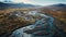 Aerial View Of Arctic River: Dark Cyan And Light Amber Landscape