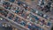 Aerial view of area with stacked containers at the port, Top view stack of freight containers in rows at the shipyard, Global