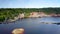 Aerial view artificial lake in clay quarry pit