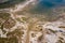 Aerial view of artificial salt farm.. Senegal. West Africa. Photo made by drone from above