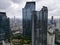 Aerial view of Ascott hotel in Jakarta and noise cloud with cityscape. Ascott hotel is the biggest hotel in jakarta. JAKARTA -