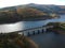 Aerial view of the Ashopton Viaduct crossing the Ladybower Reservoir in Derbyshire