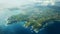 Aerial View Of Asia Island: Realistic Landscapes With Soft Tonal Colors