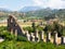 Aerial view of Aspendos ancient aqueduct. Turkey