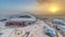 Aerial view of Aspire Zone stadium from at sunrise timelapse in Doha