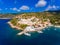 Aerial view of Assos Kephalonia fishing village the most beauti