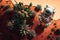 Aerial view Astronaut found a plants on Mars, futuristic fantasy image