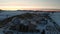 Aerial view of the astronomical observatory in the North Caucasus late in the evening against the background of Mount